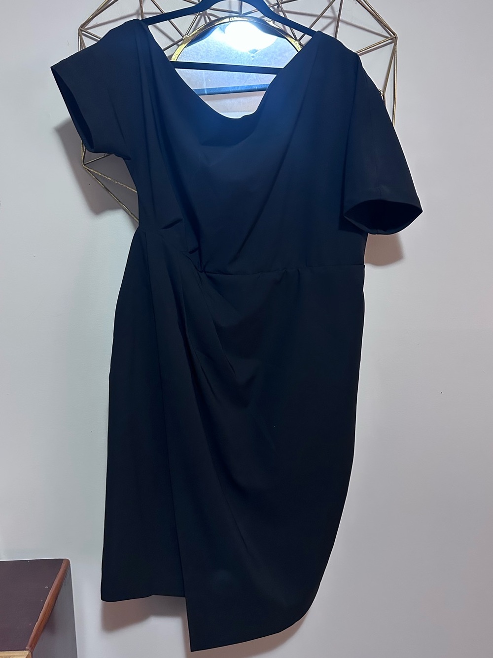 11 Honore Black Draped Short Sleeve Midi Dress
